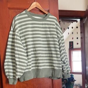 Aerie Green Striped Crew Neck Sweater